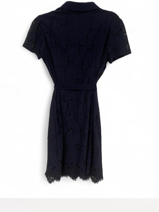 VINCE CAMUTO NAVY LACE SHORT SLEEVE TIE WAIST BUTTON DOWN SHIRTDRESS SIZE 10 - Picture 4 of 5
